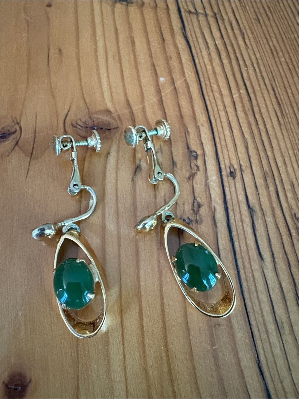 Gold-Tone Drop Earrings with Green Gemstones - Women Jewelry